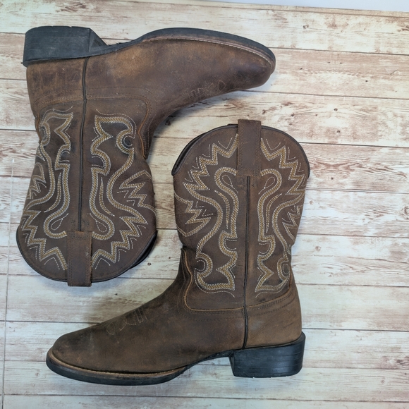 Cowboy Western Square Toe Brown Leather Boots EUC Men's Size 8 Survivors Brand - Picture 8 of 14